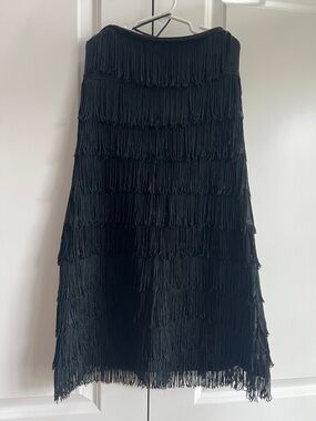 Express Black Fringe Tiered strapless mini dress
